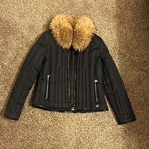 Michael Kors black jacket with removable fur collar. Size large